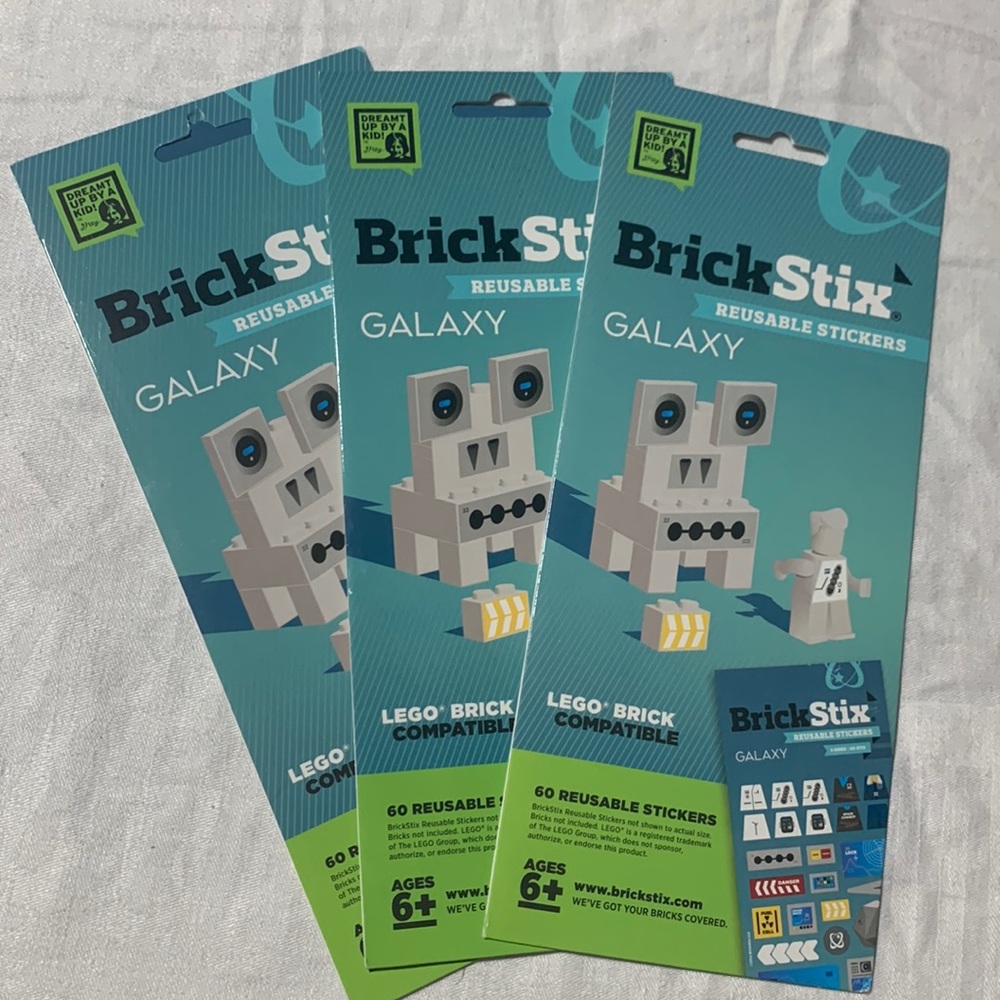 3 Packs of Brick Stix Reusable Stickers, Galaxy, NWT, Perfect Gift!